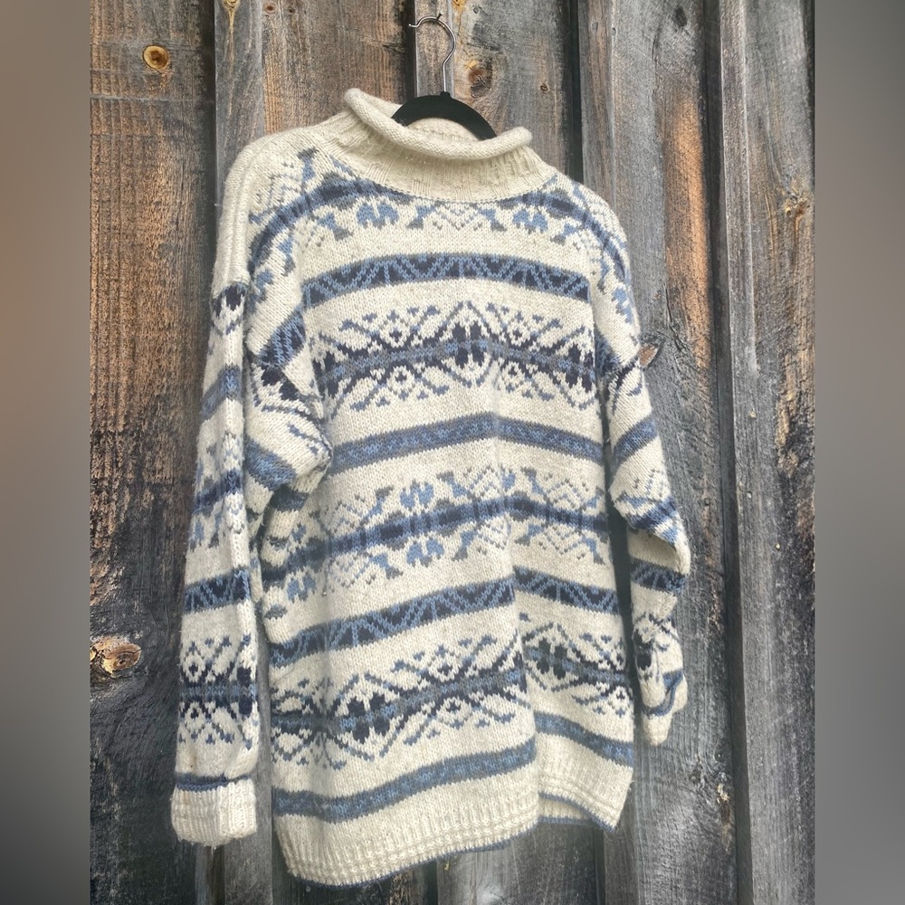 VINTAGE wool blend knit fair isle mock neck oversized sweater large - Picture 6 of 11